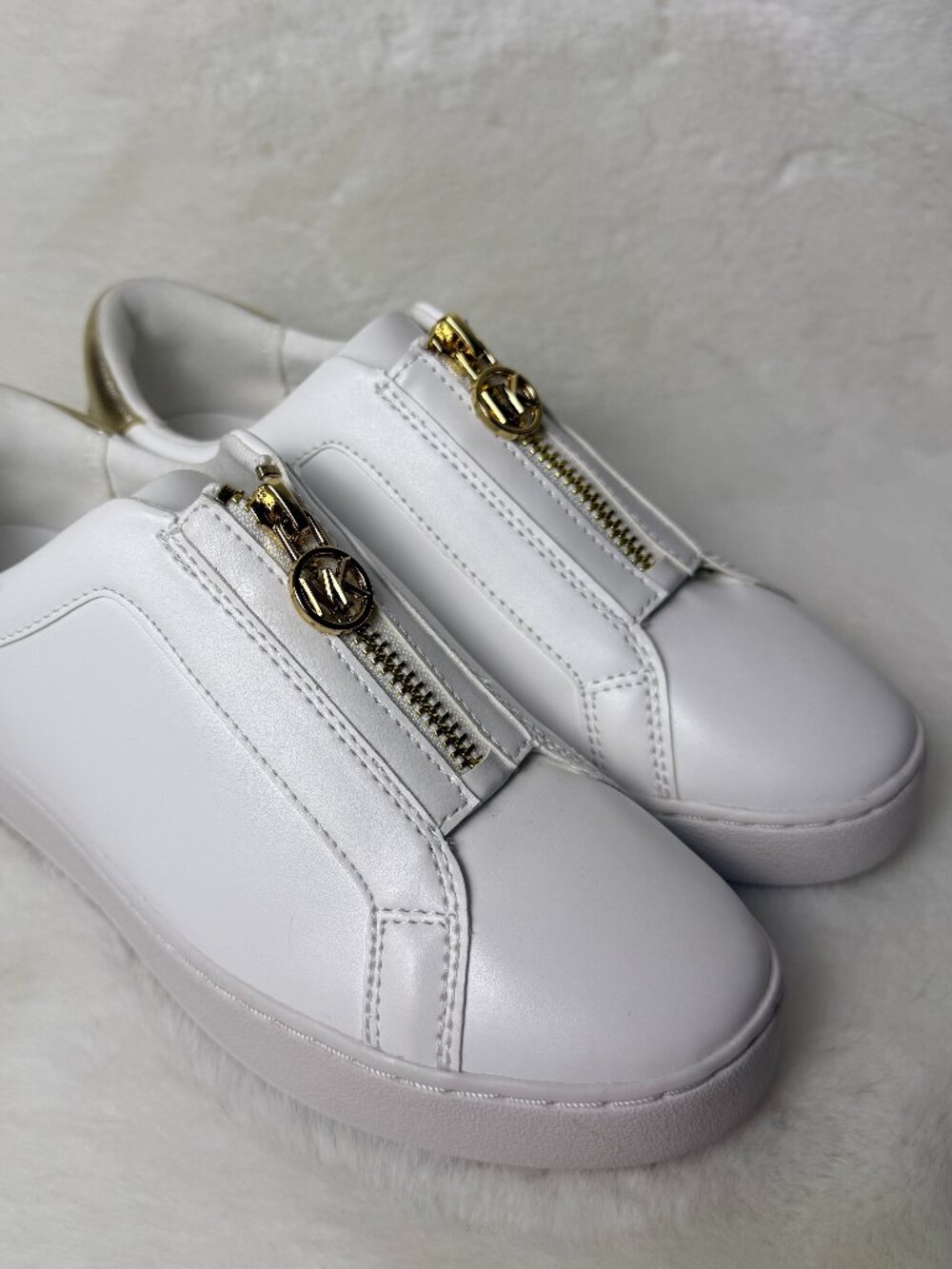 Michael Kors Keaton White Leather  Sneakers with Gold Hardware